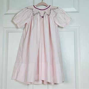 Pink Smocked Bishop Dress‎ Purple Rose Embroidery 12-18M Heirloom Style